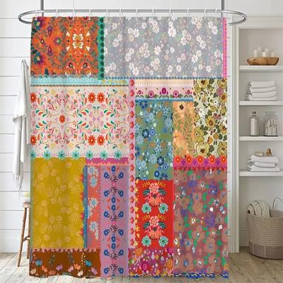 Tende da doccia con stampa patchwork bohémien per il bagno, tenda da doccia vintage floreale colorata, vasche da bagno, schermo in tessuto impermeabile