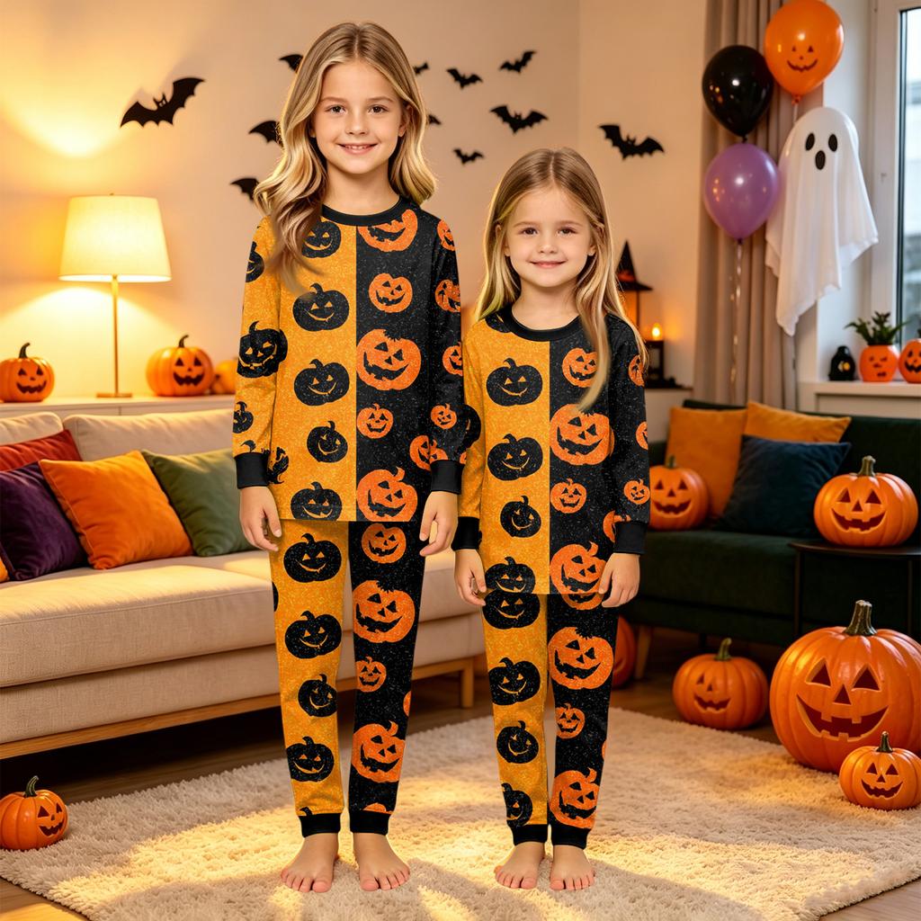 Family Matching Halloween Print Long Sleeve Top and Pants Pajama Set