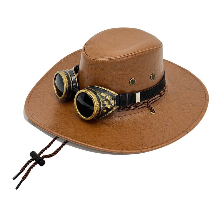 Classic Pu Leather Cowboy Hat With Sunshade Features For Outdoor Adventures For Men