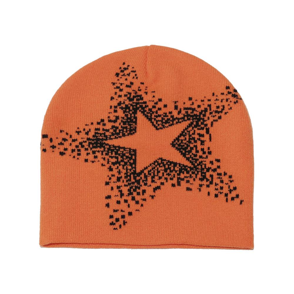 2025 autumn and winter new wool hat outdoor cycling pullover hat pentagram jacquard knitted hat cold hat men