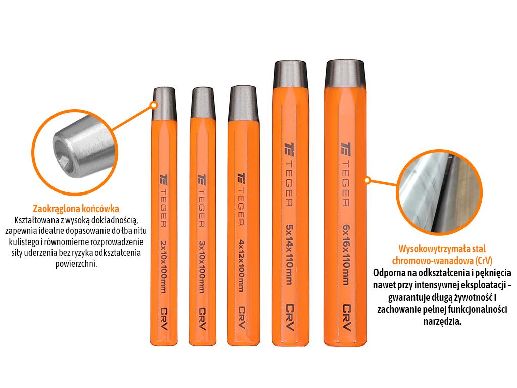 Set of crimping tools for ball rivets (5 pcs), TEGER