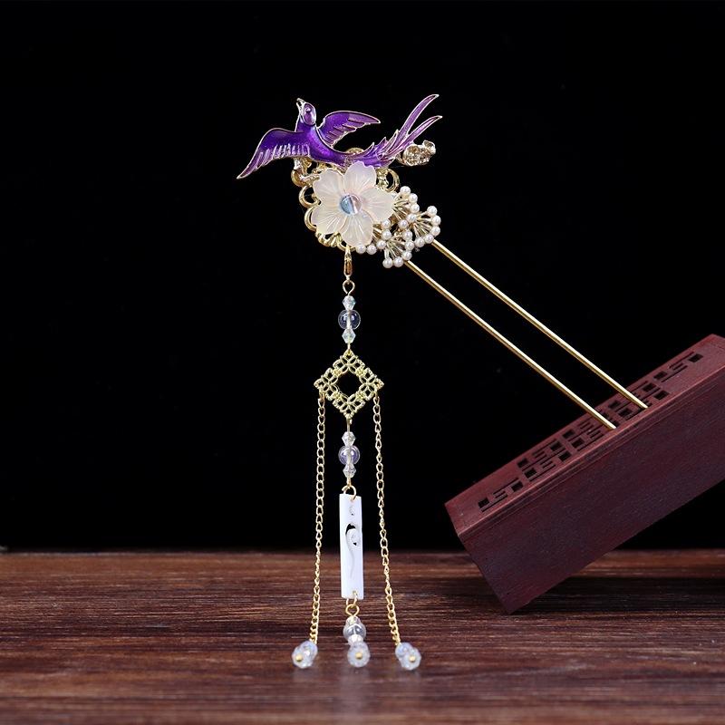 Handmade Retro Fairy Long Fringed Hairpin, Step Hairpin, Women's Ancient Costume Disc Hair Hairpin, Ancient Hanfu Headgear Accessories