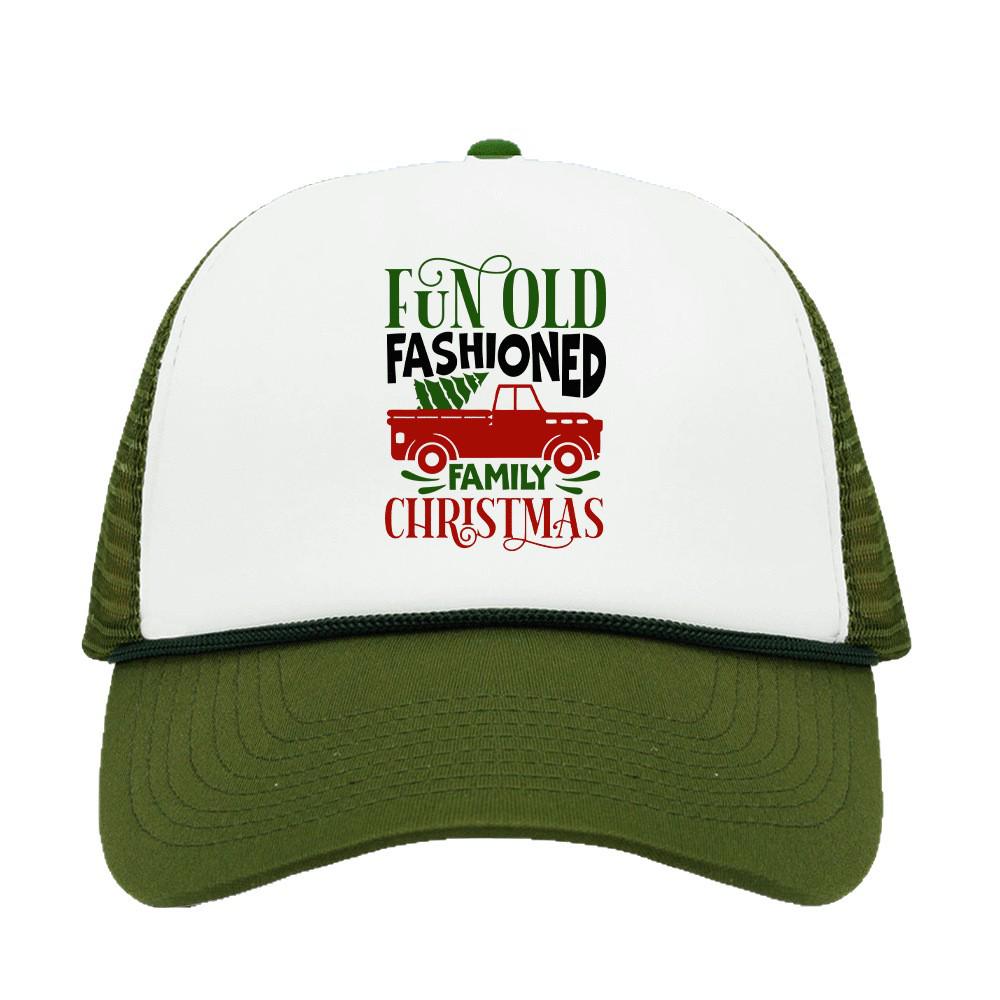 Christmas Sponge Mesh Cap with Hot Stamped Logo and Rope, Sunshade Trucker Cap with 25 Patterns