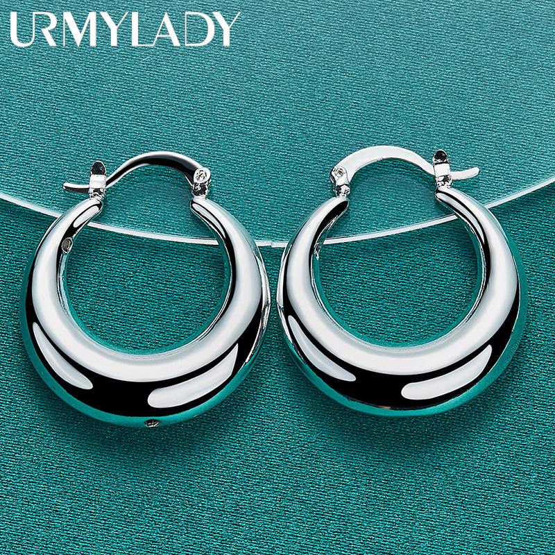 Oválne hladké mesačné náušnice 925 Sterling Silver Oválne náušnice s kúzlom