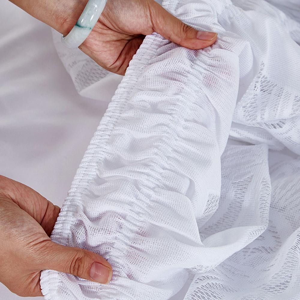 Top Selling Nice Eleagnt Jacquard Craft Stereoscopic Lace Floral Ruffles Bed Skirt With Strong Elastic Belt -15 Inch High