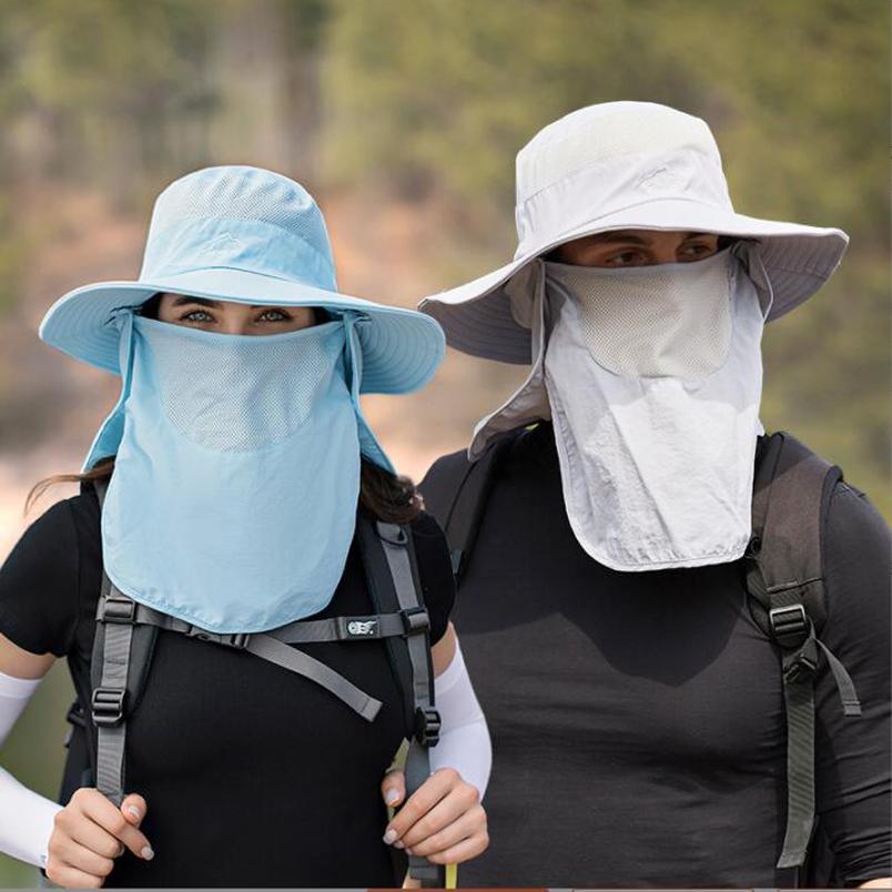 Summer Sun Protection Big Size 62CM Bucket Hats 3-piece Sunscreen Climbing Hat Sun Hat with Neck Flap Removable Fishing Hat Practical Use