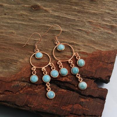 Rose Gold Plated 925 Sterling Silver Handmade Jewelry, Larimar Earring, Women Dangle Earring