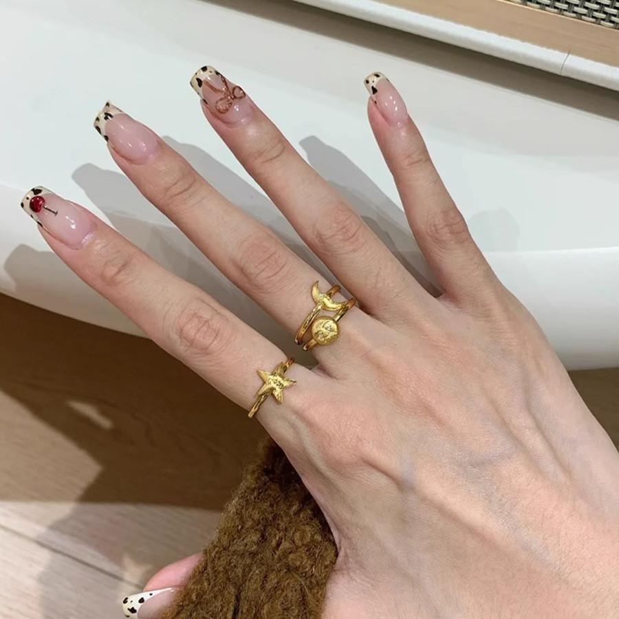 Elegant Copper Star Moon Sun Ring For Women Unique Design Adjustable Size Fashion Accessory