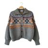 New Arrivals Open Run Women Wool Blend Snowflake Design Big Collar Knit Cardigan