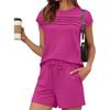 Women's Summer 2026 Striped Casual Top and Solid Shorts Set - European and American Fashion