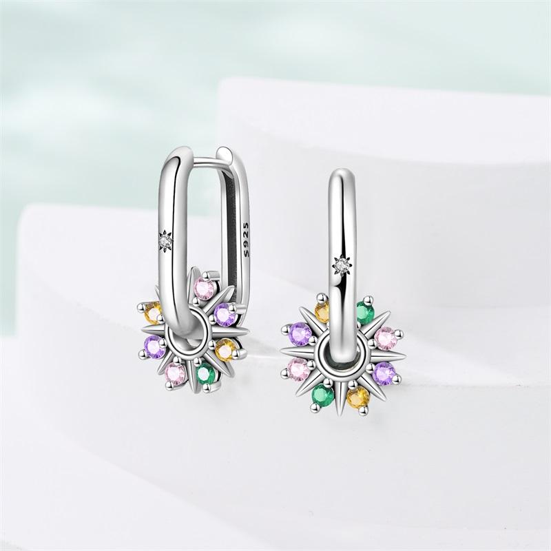 925 Silver Simple Sun Small Sugar Cube Star Moon Women Earring Brilliant Wedding Engagement Star Earrings Jewelry Gifts