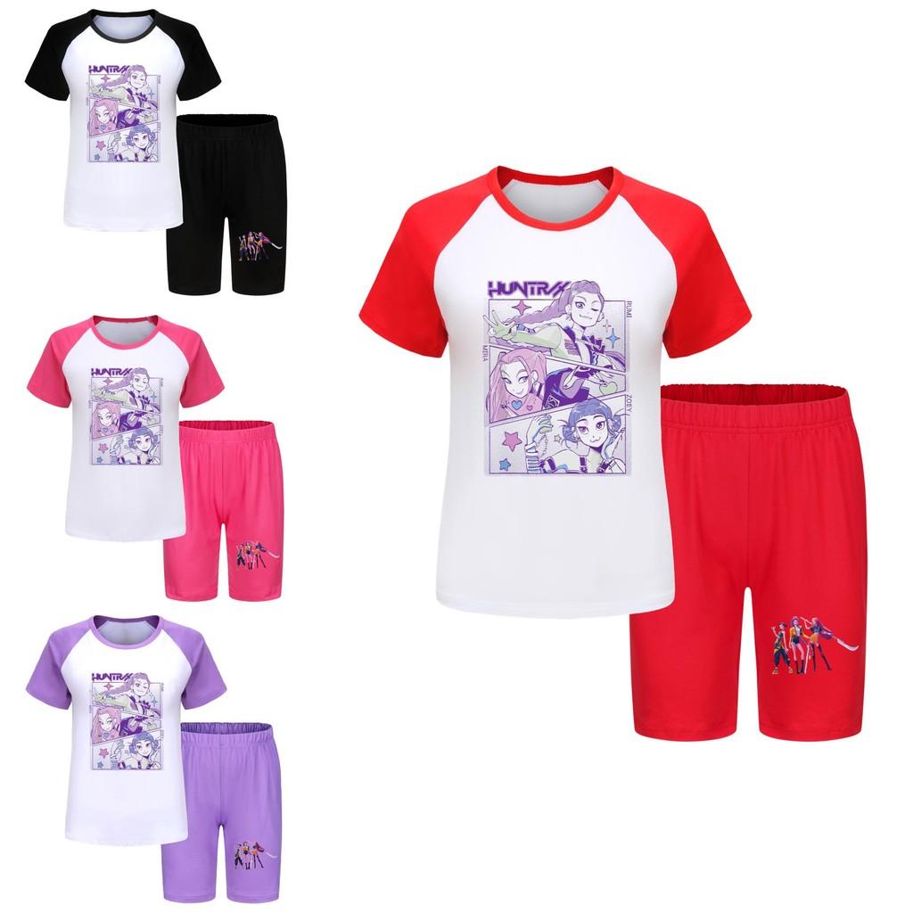 Kpop Demon Hunters Children Summer Sports Set With Cotton Tee And Shorts For Kids