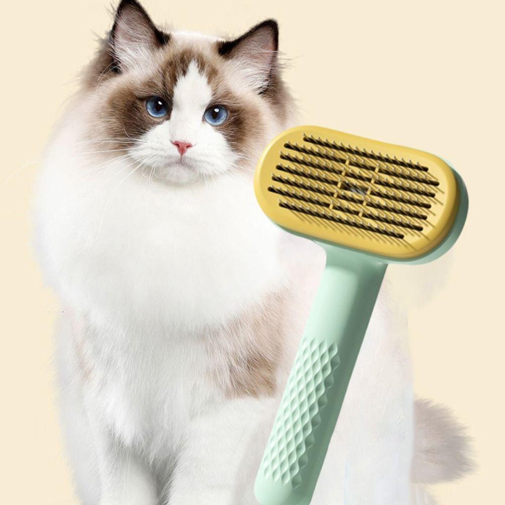 Self-Cleaning Pet Cat Comb Non-slip Handle Stainless Steel Dog Hair Remover Round Needle Head Pet Massage Comb Bath