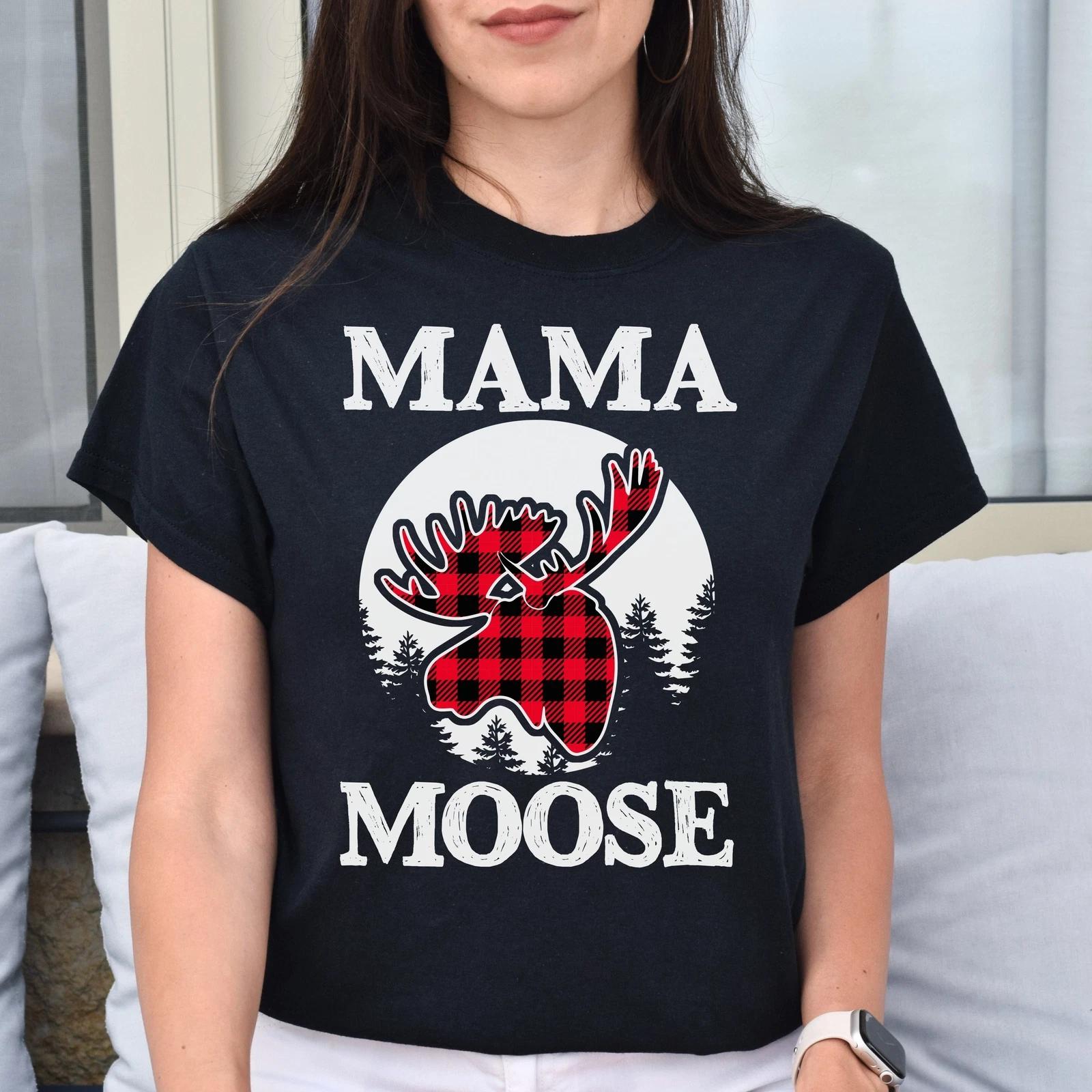 Mama Moose Christmas Unisex Shirt Mom Holiday tee Black Dark Heather S