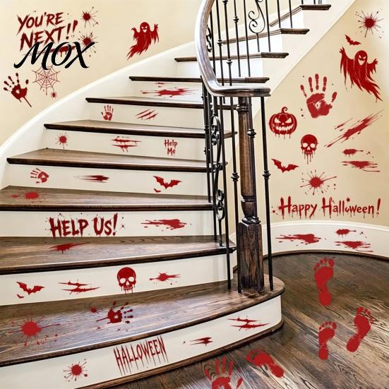 Indoor Outdoor Halloween Decorations Horror Stickers, with Spooky Handprints Footprints Printed, Removable Door Decor Self-adhesive Decals, for Party