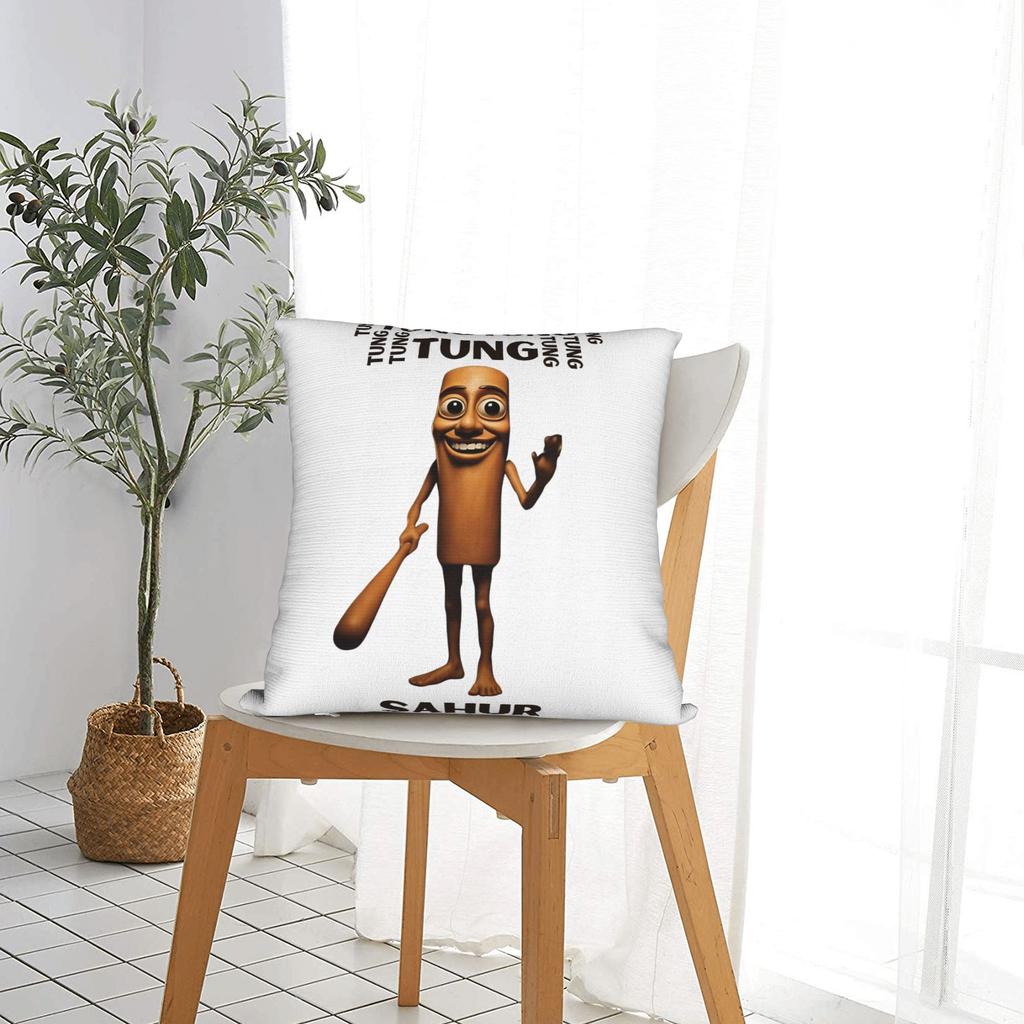 Tung Tung Tung Sahur Funny Meme Pillow Case Graphic Pillow Cover For Wedding Party Home Decor Cute Funny Pillowcases