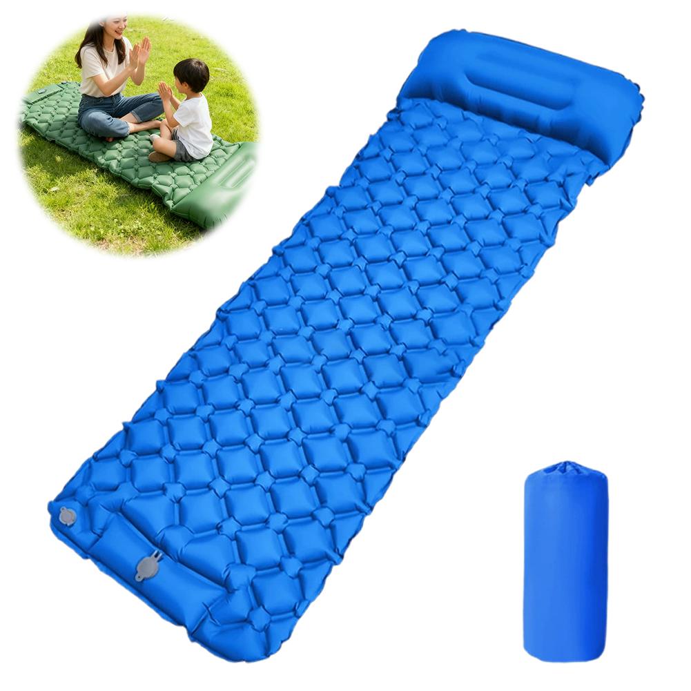 Ultralight Inflatable Camping Sleeping Pad with Integrated Pillow Built in Foot Pump Single Air Mattress Cushion for Tent Hiking