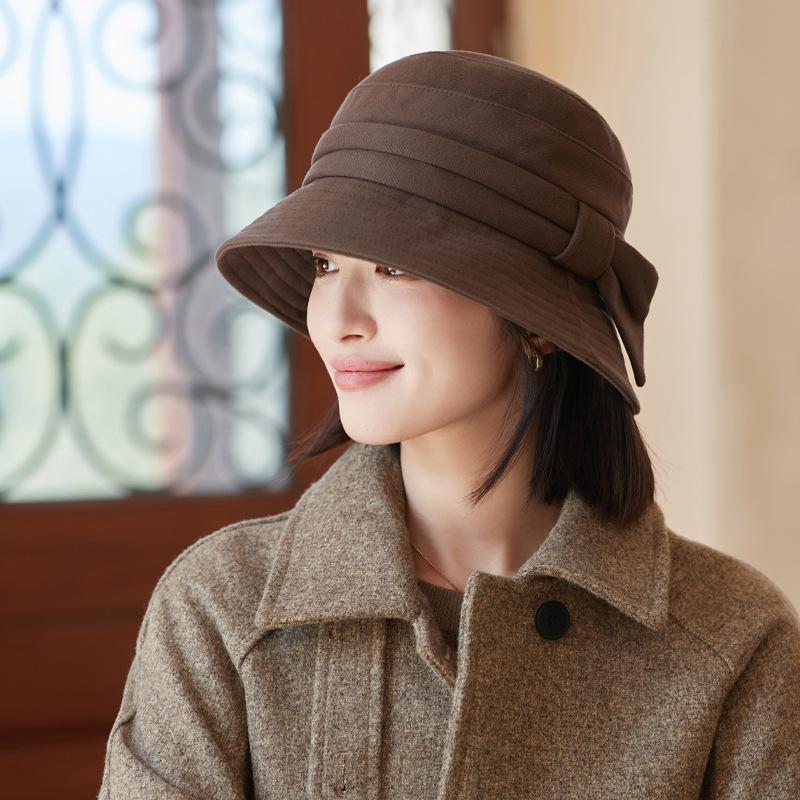 Pălărie de pescar pentru femei, primăvară și toamnă, versiune coreeană, culoare uni, pălărie cu fundă, la modă, casual, versatilă, pălărie tip bazin de iarnă
