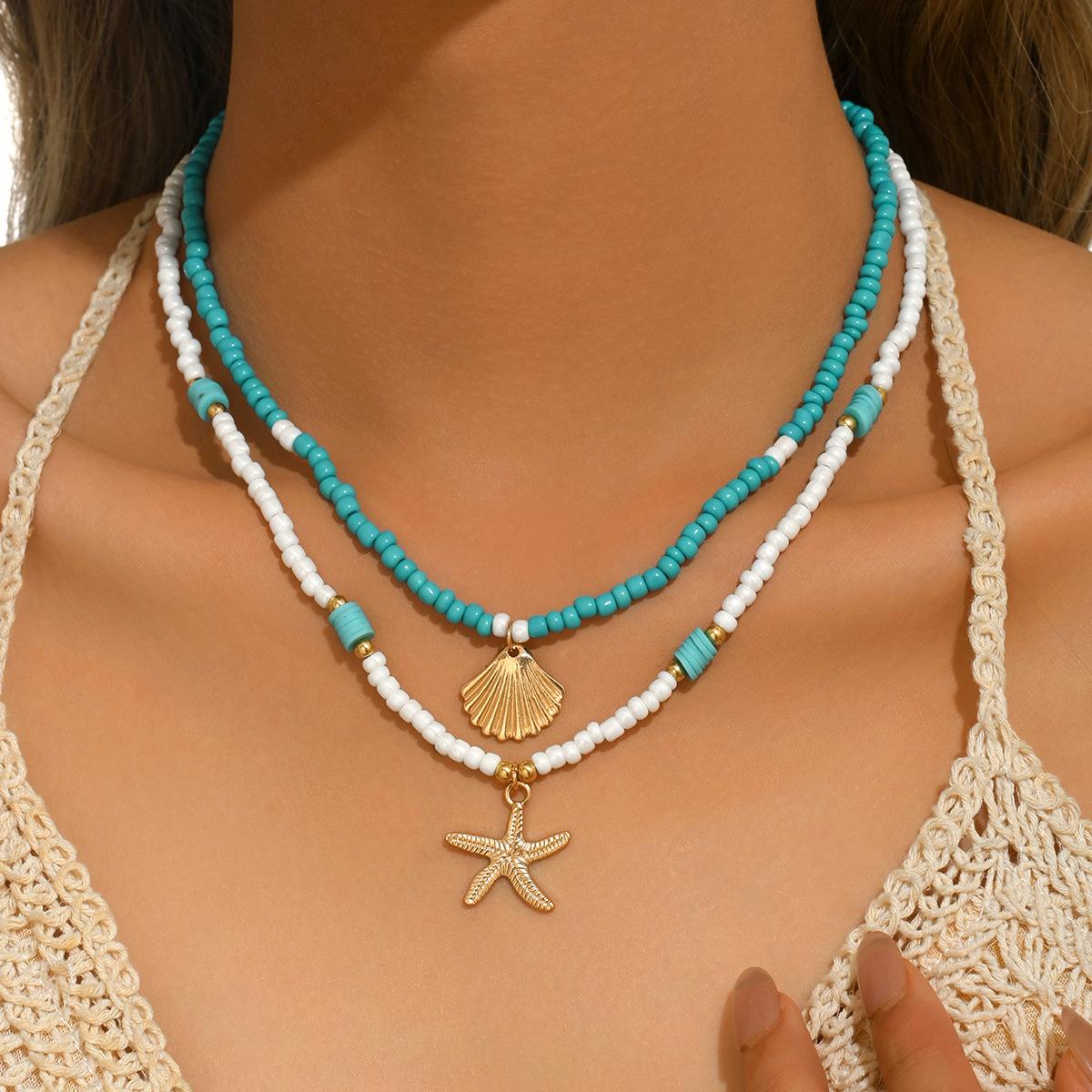Double Layer Bohemian Beaded Clavicle Chain Fashion Neck Jewelry for Women