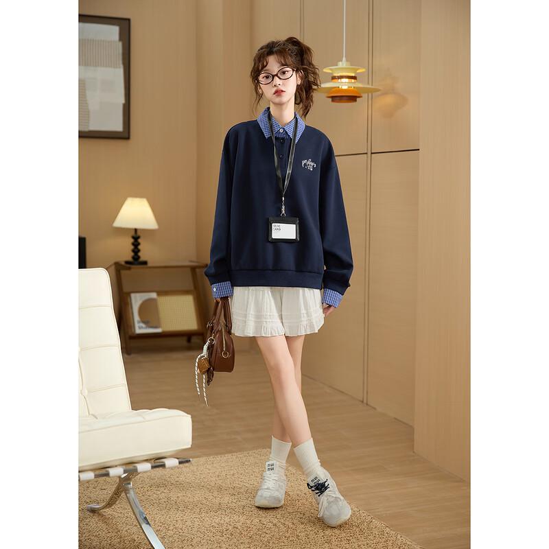 

TonLion Women s Faux Layered Letter Detail Knit Sweatshirt L