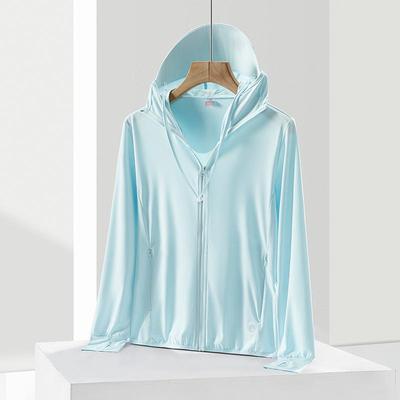 Damen UPF50+ Eis Seide Sonnenschutzjacke mit Abnehmbarer Weiter Krempe Kapuze Leicht Atmungsaktiv UV Schutz Sommer Sonnenschutz Mantel