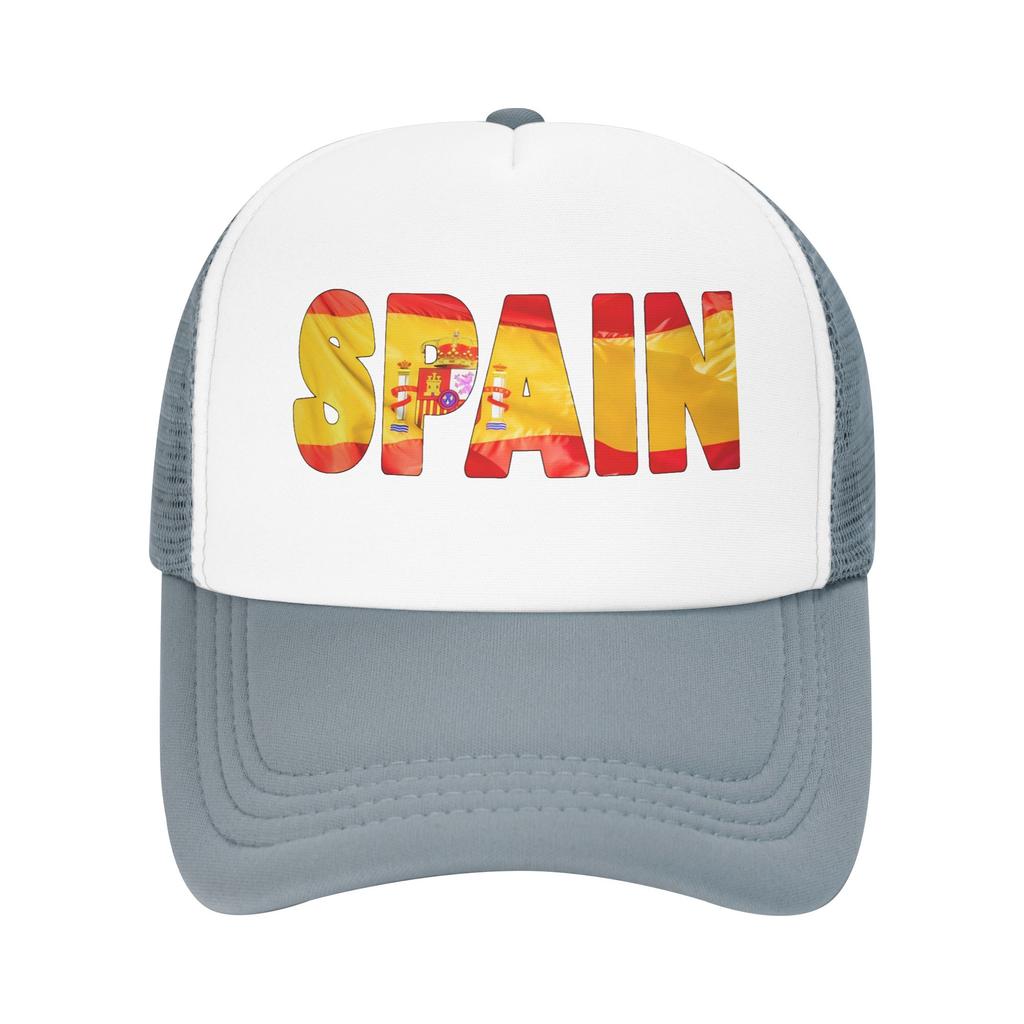 SPAIN Flag Sun Hats Trendy FeUnisex Unisex Mesh Trucker Hat Breathable Print Outdoor Gym Snapback Cap Gift Idea
