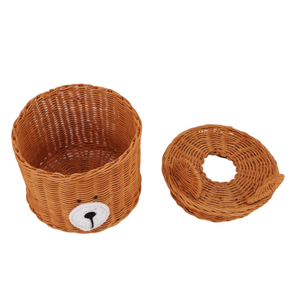 Obal na krabici s kapesníky Ratanový Roztomilý Medvídek Hnědý s víkem Snadný přístup Kulatý Snadná údržba Všestranný