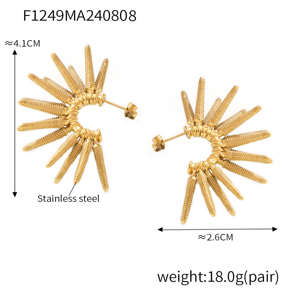 Retro C-Shaped Sunflower Earrings, 18K Gold-Plated Stainless Steel, European/American Punk Style for Women