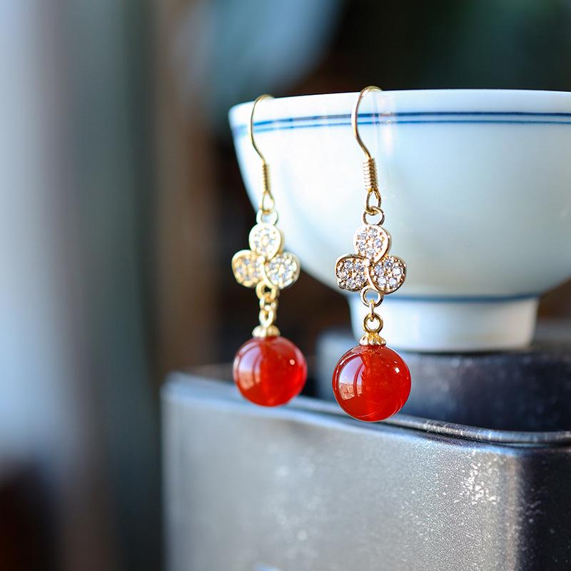 14K Gold-Plated Red Agate Earrings: Elegant, Festive, and Unique Women s Jewelry Approx. 10mm
