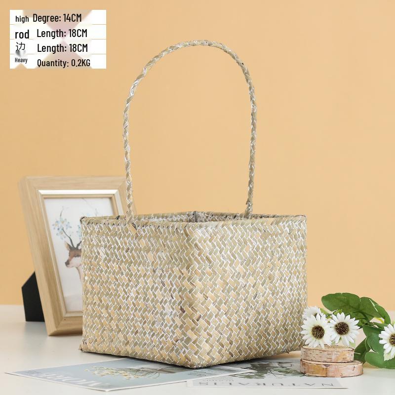 Handheld Flower Basket for Fresh & Dried Flowers, Woven with Willow, Rattan & Straw - Perfect for Flower Arrangement or Picnic