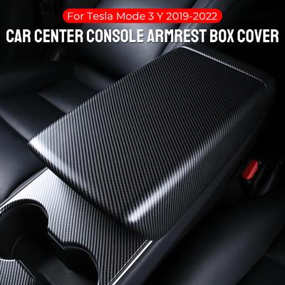 Para Tesla Model 3 Model Y 2019-2022 Decoração protetora Fibra de carbono Preto fosco Console central Apoio de braço Caixa Capa