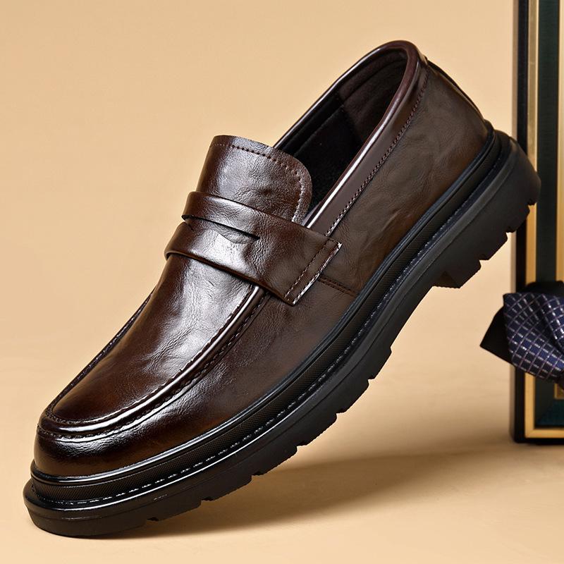 Neue Herren-Slip-on Leder Business-Schuhe: Ohne Schnürsenkel, Dicke Sohle, Perfekt für Hochzeiten und Vorstellungsgespräche. Idealer britischer Freizeitstil.