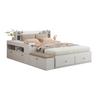 140 X 200cm Storage Bed with Drawers Headboard Built-in Storage Compartment Bedside Table Sofa Bench Strong Wood Slat Support Bed Home Furniture
