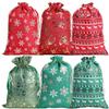 Gold Foil Christmas Gift Bag Medium Burlap Bags With Drawstring Christmas Candy Pouch For New Year Wedding Birthday Party