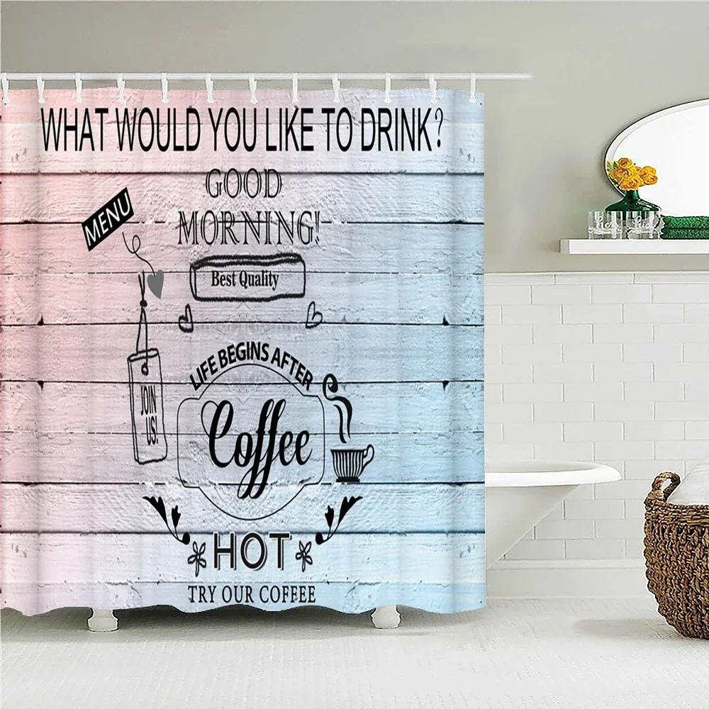 

Vintage Style Retro Wood Word Bath Curtain Waterproof Fabric Shower Curtains Personality Bathtub Screen For Bathroom Home Decor W60H190(CM)-1 Pcs
