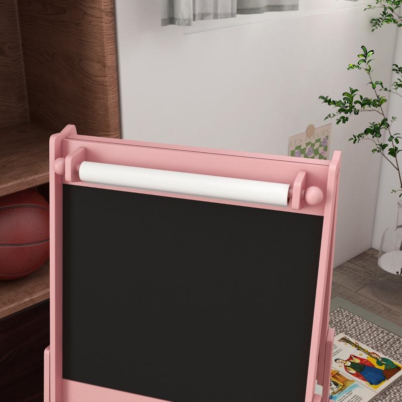 3-in-1 Children's Easel with Paper Roll, Chalkboard, Whiteboard, Storage Baskets, 54 X 46.5 X 93 Cm, Pink