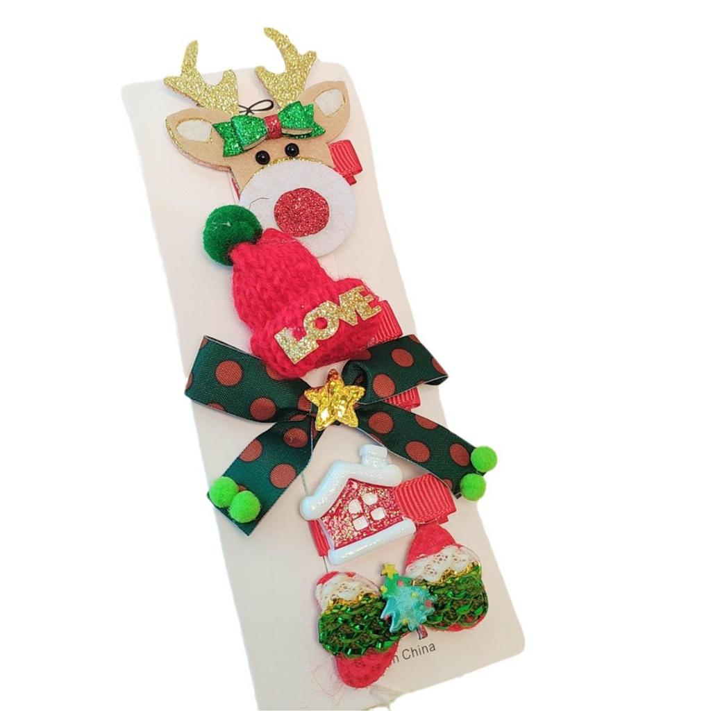 Christmas Side Clip Set: Cute Girl Hairpin with Christmas Tree, Hat, and Snowman Designs