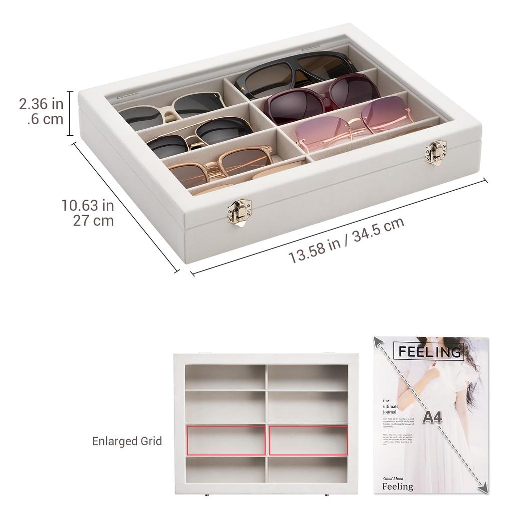 Sunglasses 8 and Accessory Display Drawer 1 Piece [Lolalet] Tray, Compartments, Velvet, Glasses, Sunglasses, Storage, Tray, Storage,