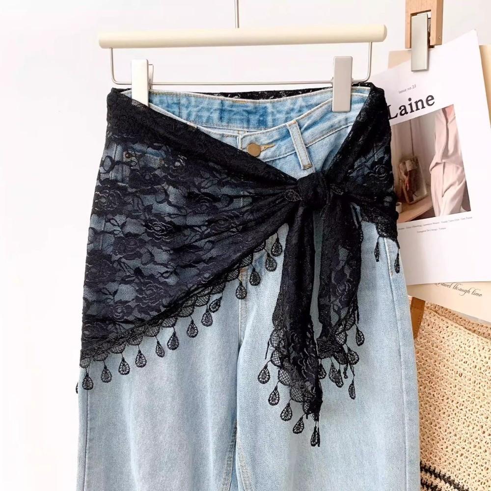 Durchsichtiger Netz-Hüftschal mit Blumenmuster, Taillengürtel-Schal, Vielseitiges Boho-Bandana für Damen