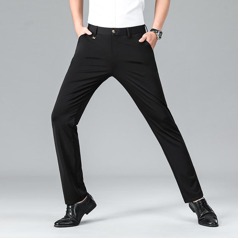 Men's Four-Way Stretch Casual Pants: Autumn/Winter Straight-Fit, High-Elastic Business Trousers