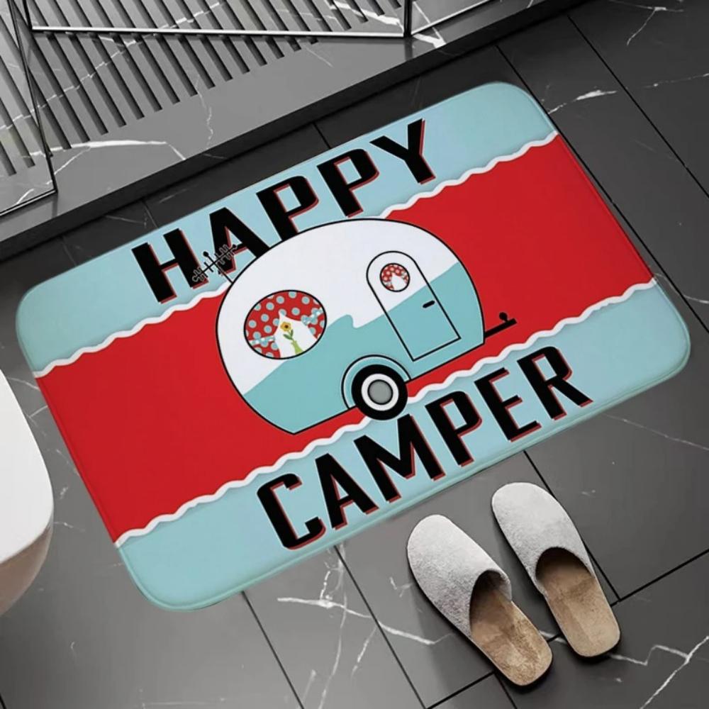 Joyful Camping Car Design Door Mat Cartoon Style NonSlip Entrance Rug for Living Room Bedroom Nursery Garden Balcony Sunroom