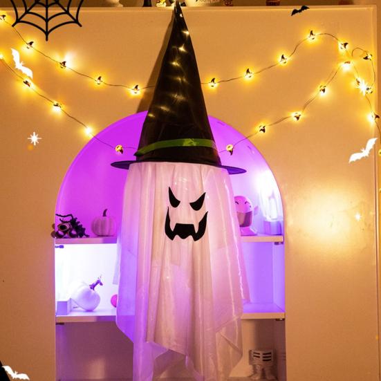 

Украшение на Хэллоуин со светодиодной подсветкой. Предварительно установленная тыква. Призрак. Шляпа ведьмы. Хэллоуин. Подвесной орнамент для вечеринки.