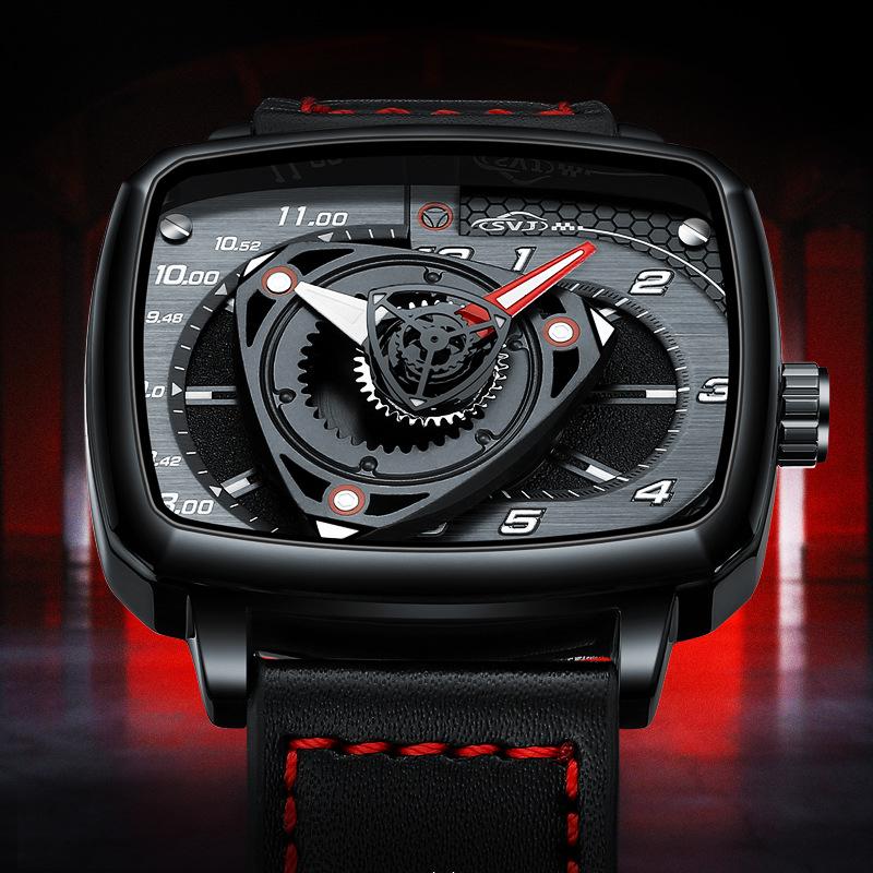 Męski zegarek SVJ Rotor Hub Engine Wysokiej jakości autentyczny kuty zegarek retro z wydrążonym kwadratem