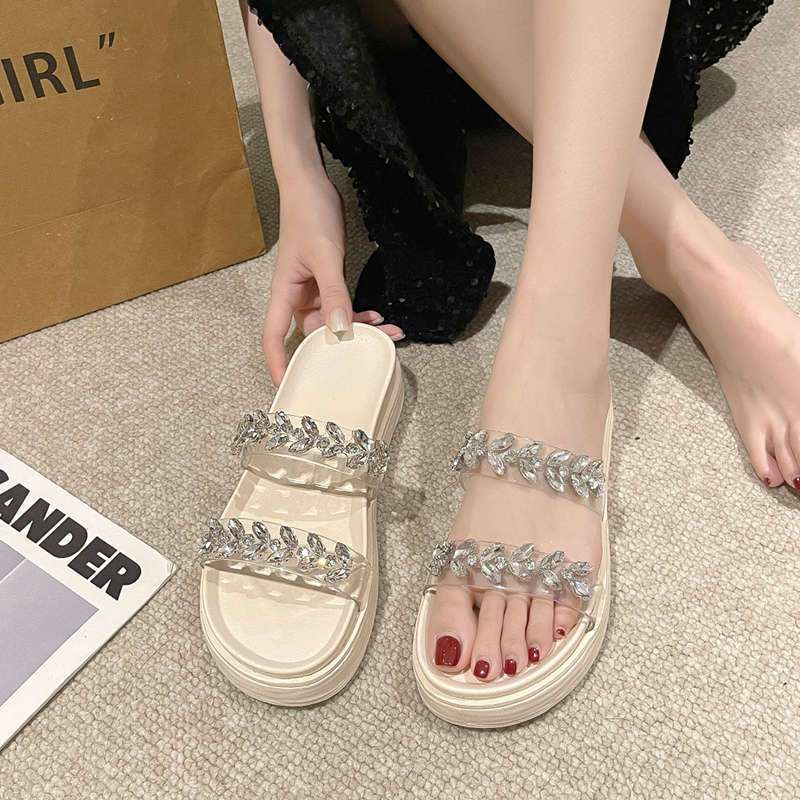 Rhinestone Transparent Belt, One-word Cool Slippers, Fairy Shoes, Wear the New Summer of 2025, Cool Slippers for Stepping On Shit