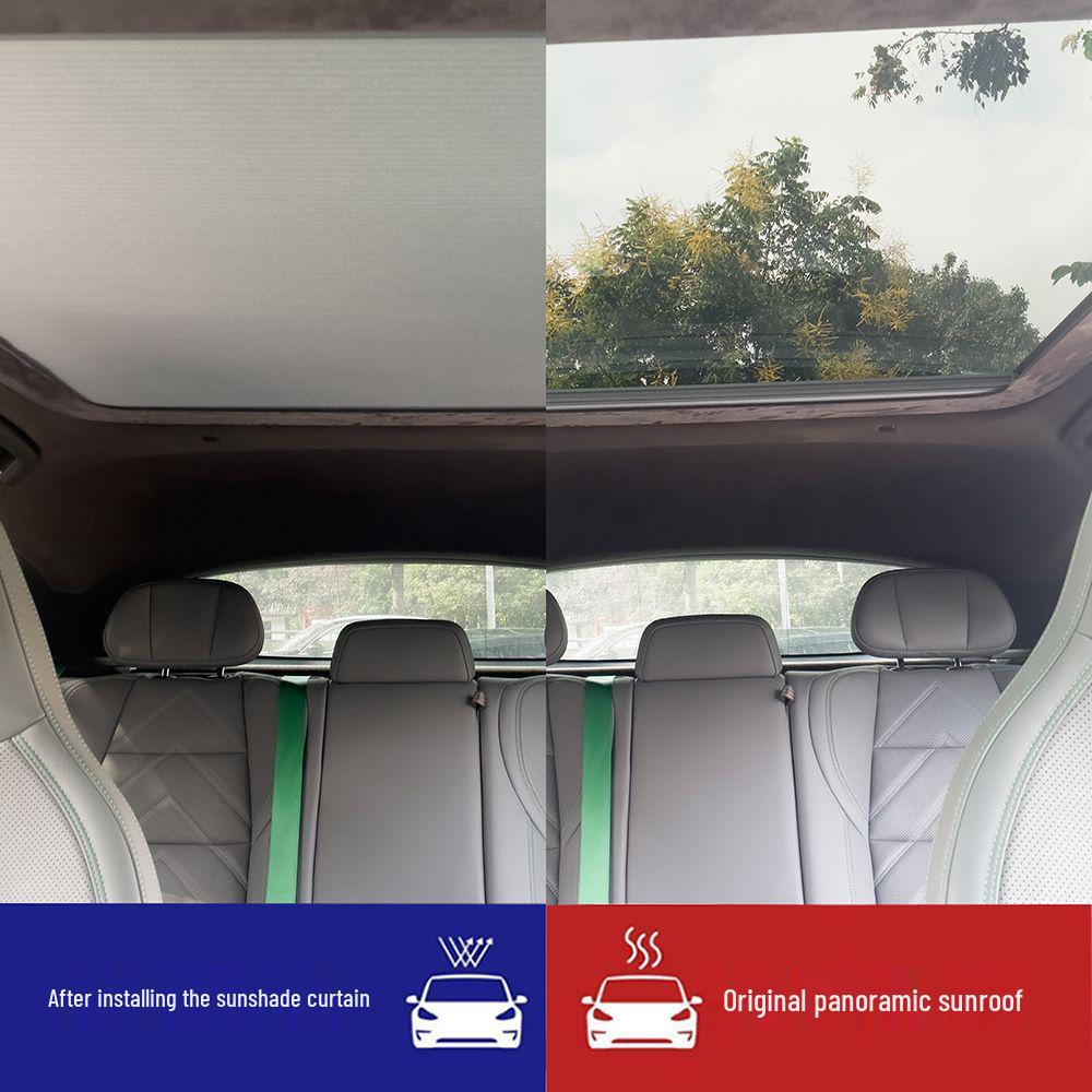 Ji 001 Blackout Sliding Sunroof Sunshade - Retractable Car Roof Canopy for Sun Protection and Heat Insulation, Black/Gray, Thickened.