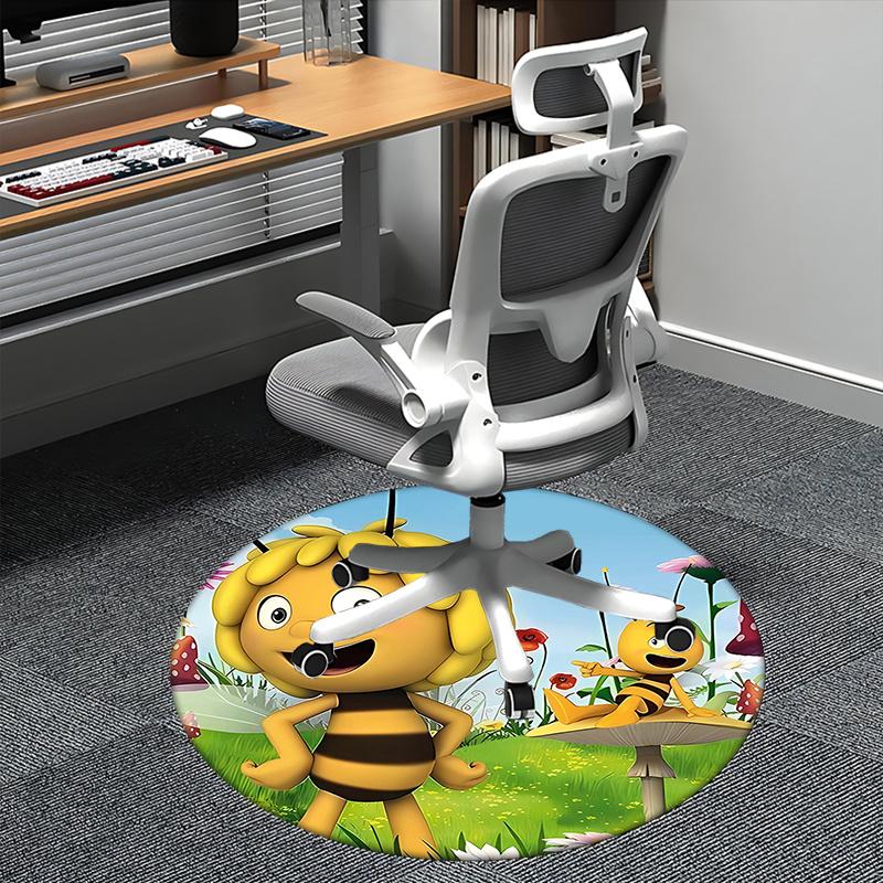 Bee,Cartoon Chair mat Round Rug Office carpet, Machine Washable, Non slip, Suitable for Living Rooms, Bedrooms