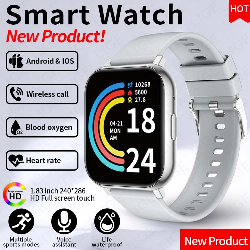 Smart Watch For Men Women Gift 1.83 Full Touch Screen Sports Fitness Watches Bluetooth Calls Digital Smartwatch Wristwatch серый