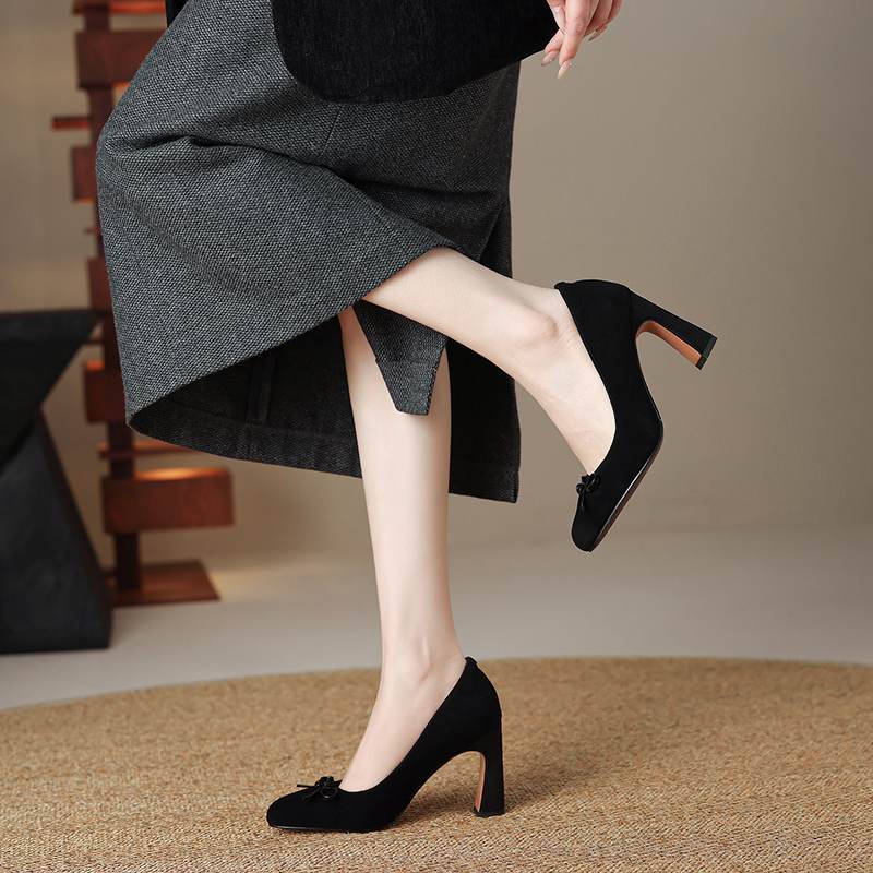 Krazing Pot Suede Microfiber Round Toe Size 41 Chunky High Heels Slip on Leopard Sexy Casual Autumn Pumps