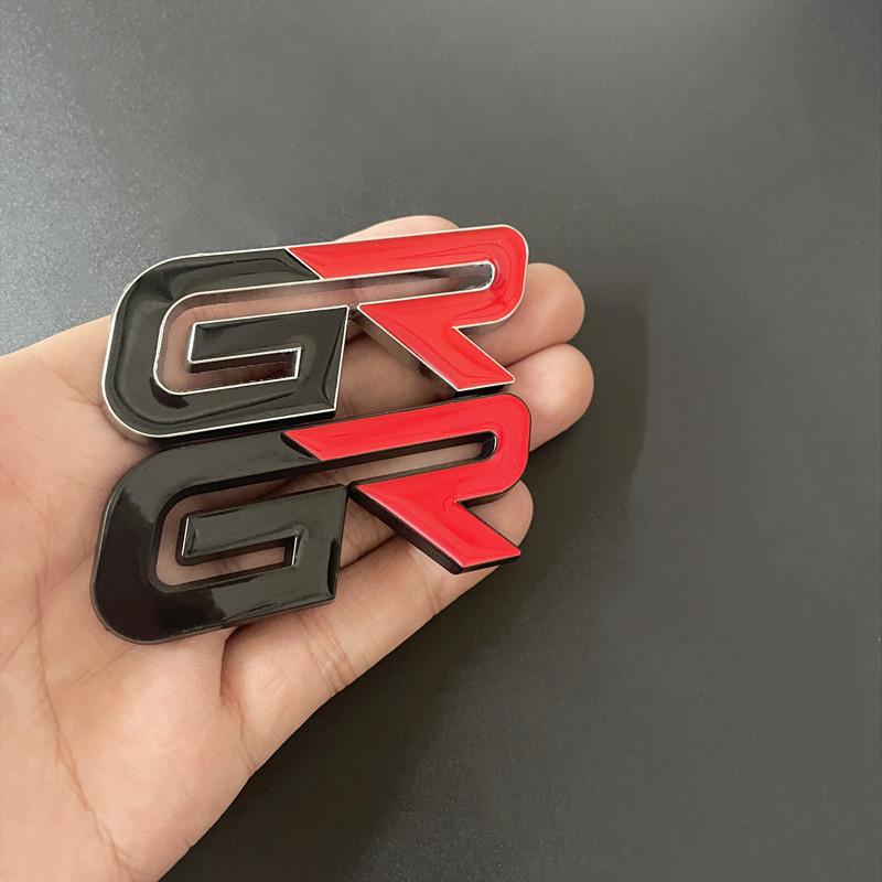 3D Metal Black Red Logo GR Emblem Letters Car Front Grill Badge For Toyota Hilux CHR Corolla Yaris GR Sticker Accessories OO4