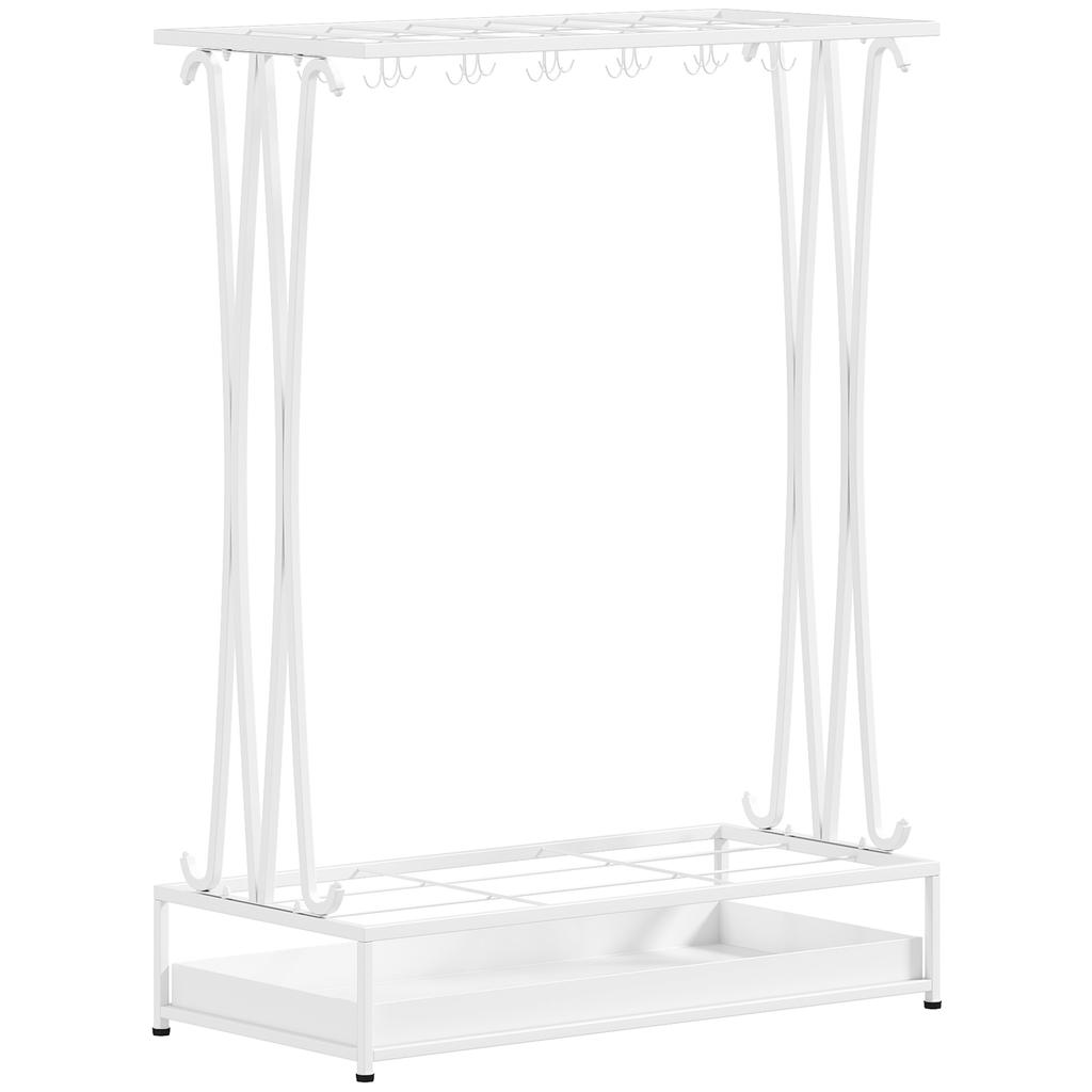 Umbrella Stand with Removable Drip Water Tray, Umbrella Stand with 21 Openings and 24 Hooks, Steel, White